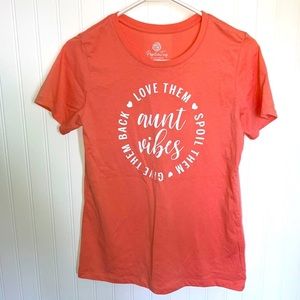 Positive tees “ aunt vibes” coral saying screen print t shirt sz M EUC
